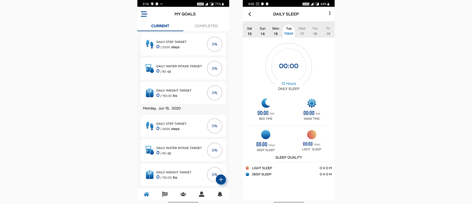 Visual interface of an IoT fitness application